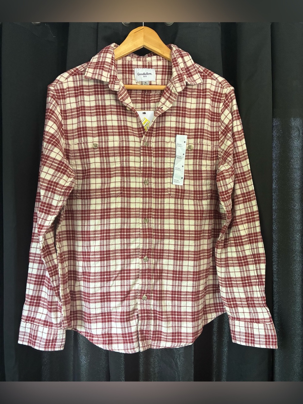 Men's Long Sleeve Flannel Shirt - Goodfellow & Com Size Medium 
Burgundy and Tan